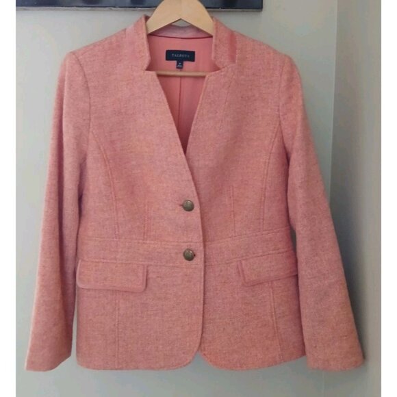 Talbots Tweed Wool Blazer Jacket Size 10 Pink Work Preppy Button Down - Picture 1 of 9